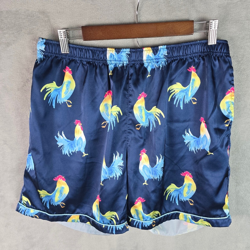 Chubbies Mens XL Navy Blue Rooster Print Satin Lounge Sleep Shorts Boomshakalaka